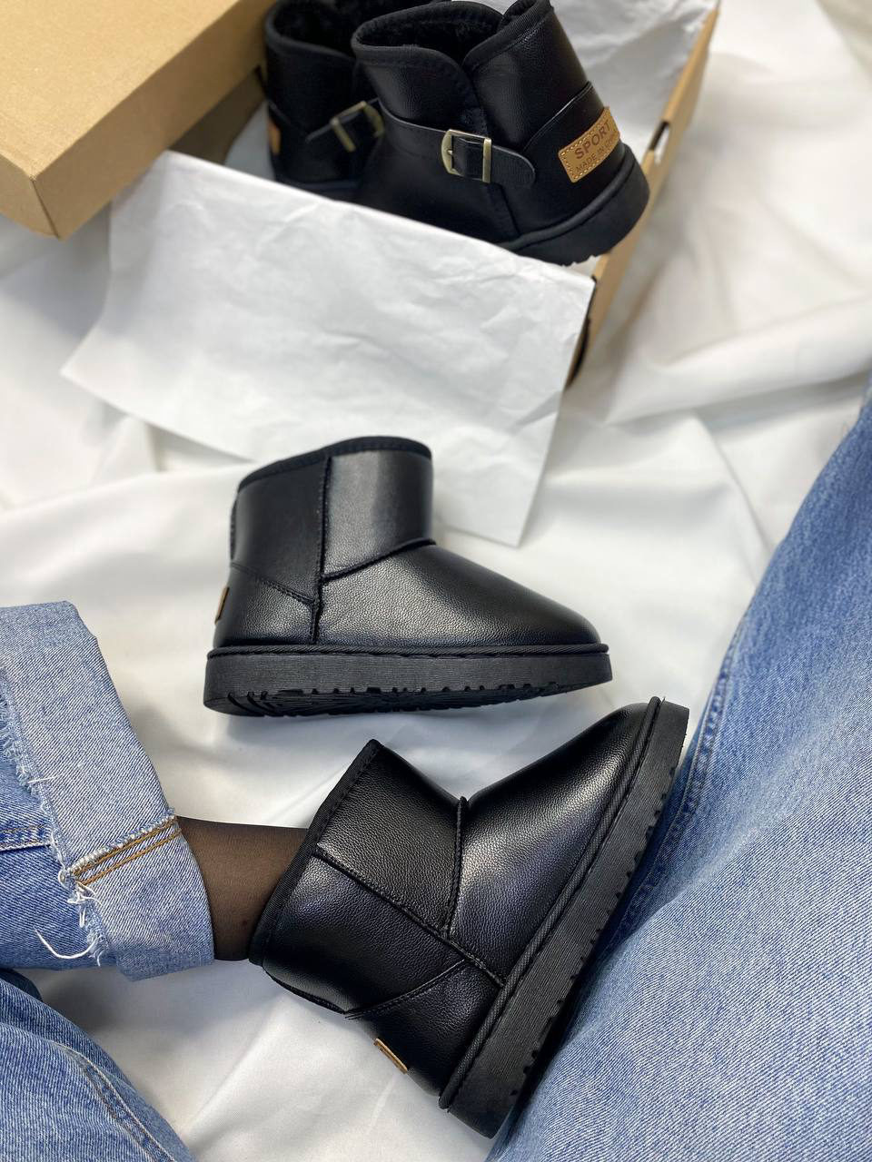 Ugg Mini Black Leather No logo — фото 2