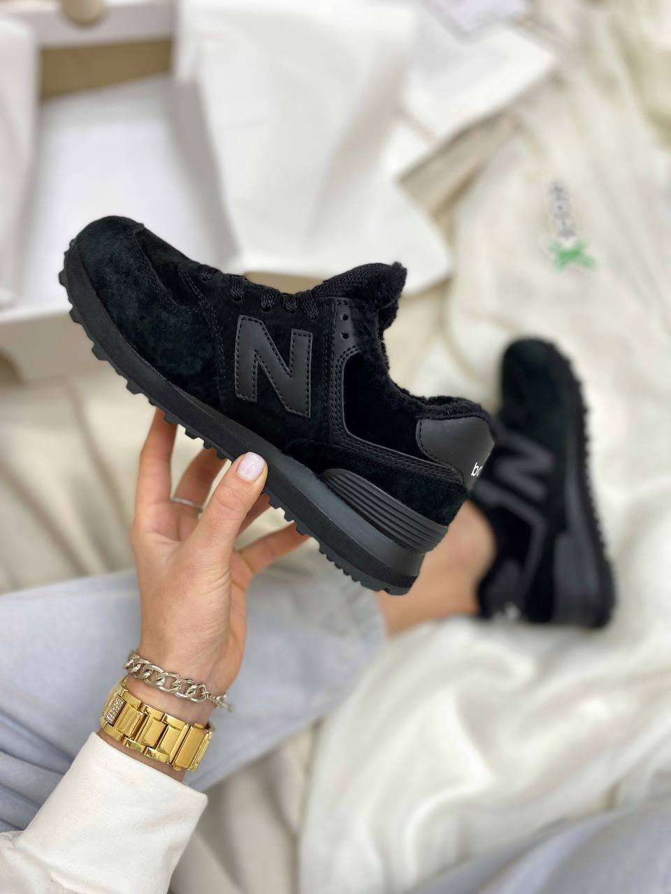 New Balance 574 Total Black Fur — фото 5
