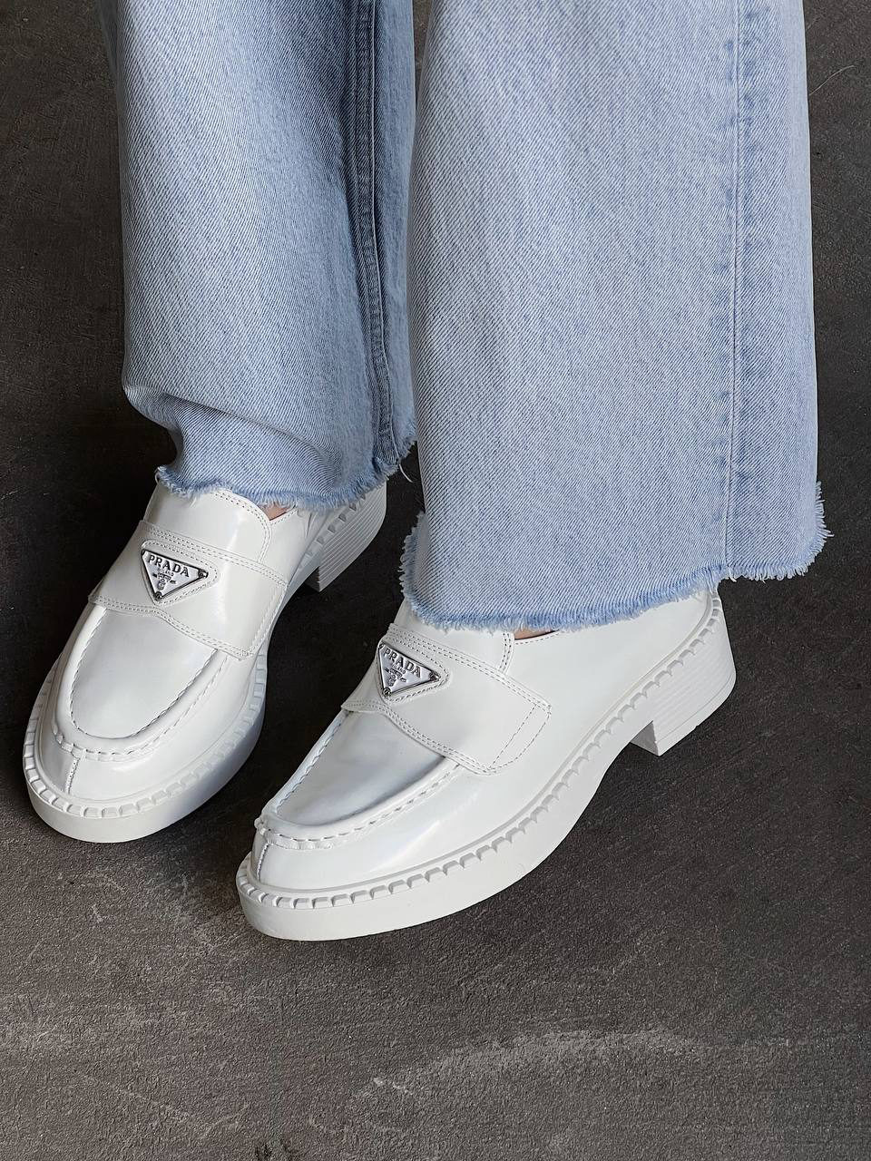 Prada White Brushed Leather Loafers — фото 2