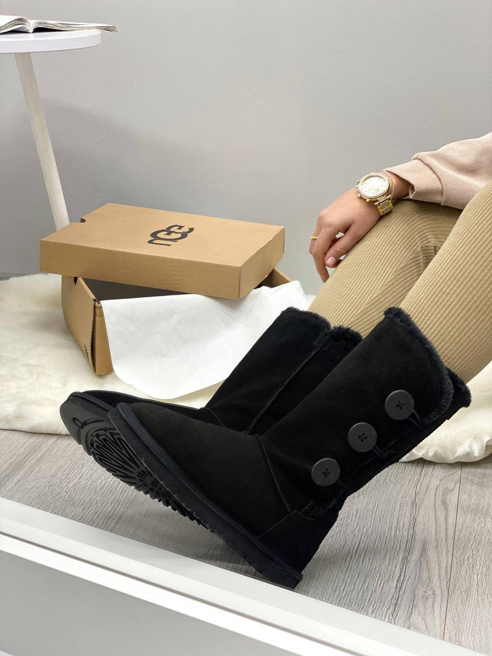 UGG Bailey Button Triplet II Black (Распродажа) — фото 3