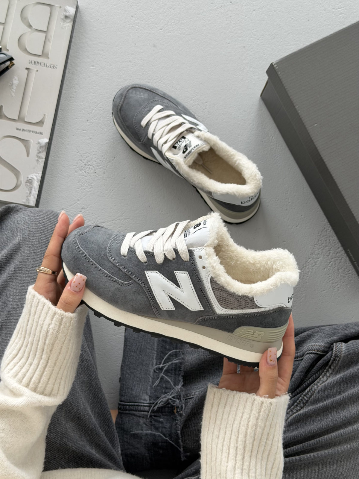 New Balance 574 Grey White Fur, арт. NB134-1752186 — фото 1